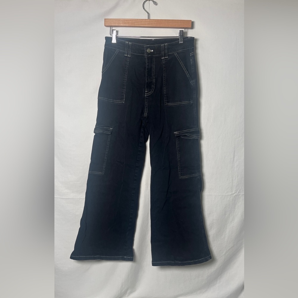 Altard State Black Cargo Pockets Stylish Leg Flare Jean High Rise Size Large